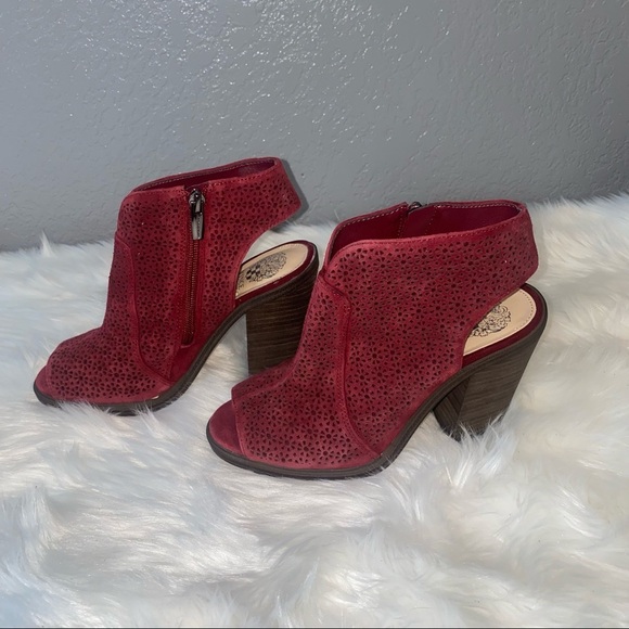 Vince Camuto| Klova Merlot Red Suede Block‎ Heels - Picture 4 of 14